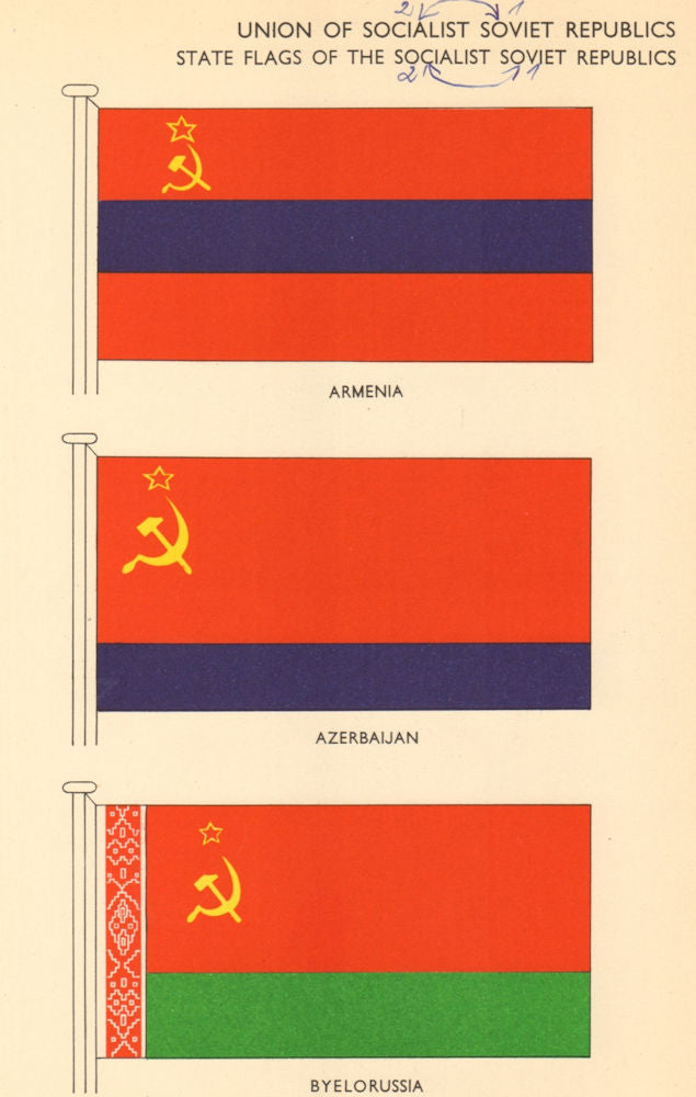 USSR FLAGS Union of Socialist Soviet Republics Armenia Azerbaijan Belarus 1955